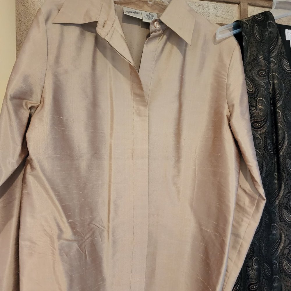 Silk Button-Down Bouse With Matching Paisley Vest - image 2